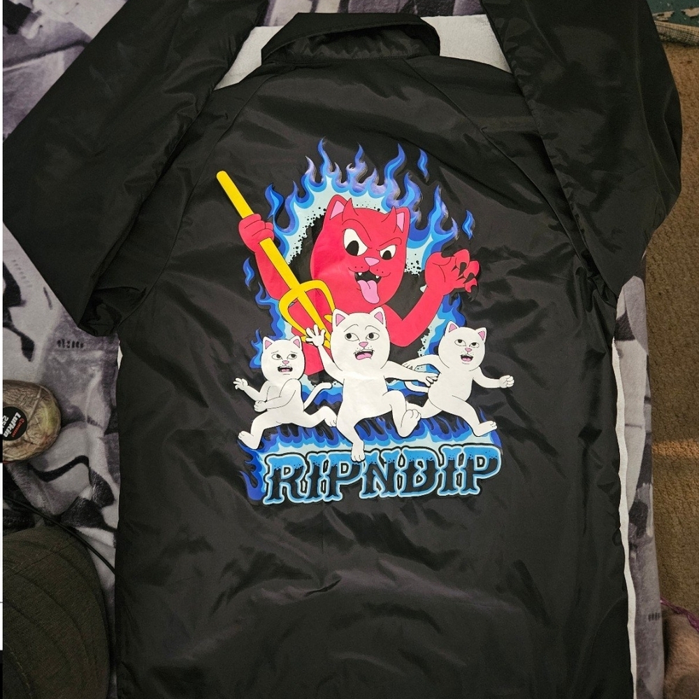 Rip n dip Lord Nermal hades coach jacket black cats blue flames coat medium